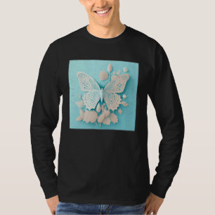 Cute White Butterfly Illustration Flowers Minimal  T-Shirt
