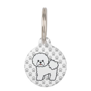 Cute White Cartoon Bichon Frise Dog And Pet's Info Pet ID Tag