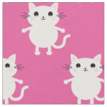 Cute White Cartoon Cats Baby Nursery Kid Room Pink Fabric