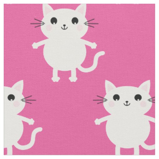 Cute White Cartoon Cats Baby Nursery Kid Room Pink Fabric