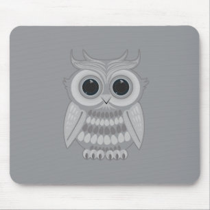 Cute White Cartoon Owl Big Eyes Kawaii  Mouse Pad
