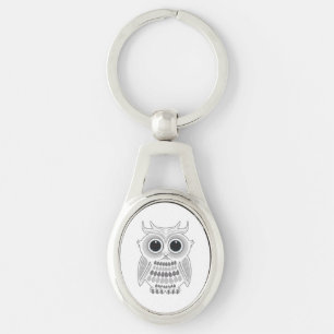 Cute White Cartoon Owl Big Eyes Kawaii Woodland Keychain