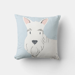Cute white cartoon Scottish Terrier very good lad  Throw Pillow