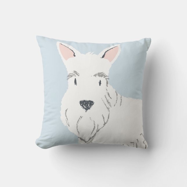 Cute white cartoon Scottish Terrier very good lad  Throw Pillow (Front)