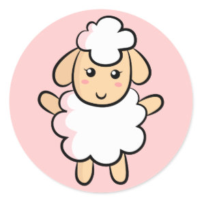 Cute White Cartoon Sheep with Pink Shading Classic Round Sticker
