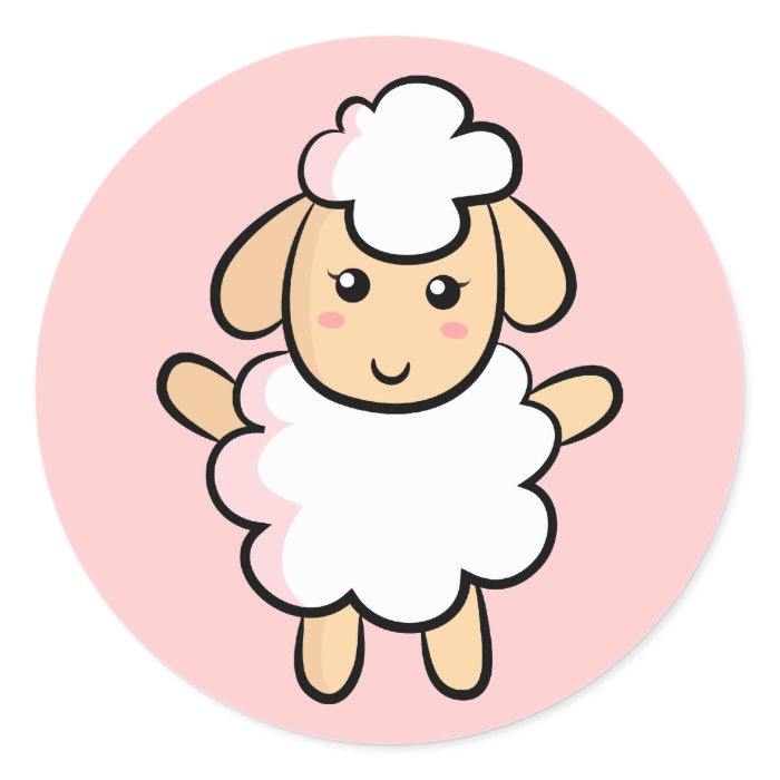 Cute White Cartoon Sheep with Pink Shading Stickers