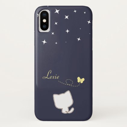 cute white cat and butterfly in a starry night iPhone x case
