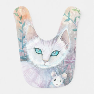Cute White Cat and Mouse Baby Bib