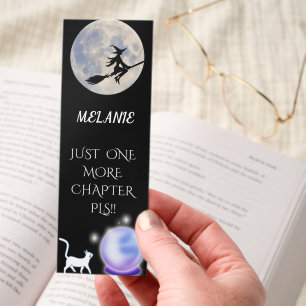 Cute White Cat and Witch Spooky Magic Bookmark