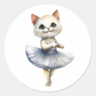 Cute white cat ballerina dancing ballet classic round sticker