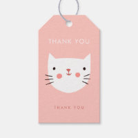Cute White Cat Birthday thank you  Gift Tags