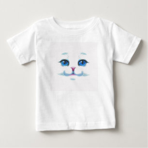 Cute White Cat Blue Eyes Face Baby T-Shirt