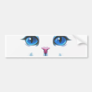 Cute White Cat Blue Eyes Face Bumper Sticker