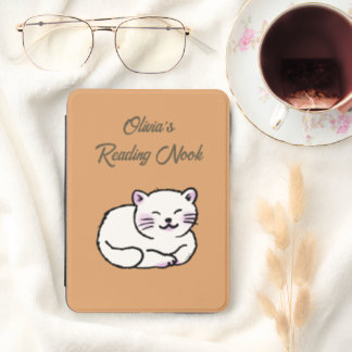 Cute White Cat Book Lover Personalized Gift Kindle Cover