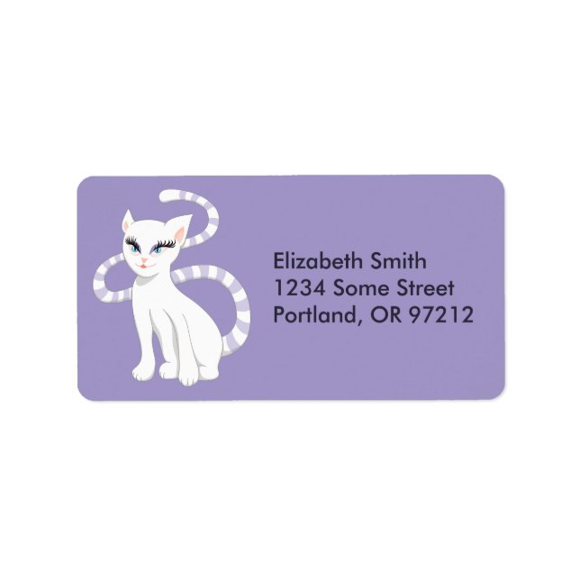 Cute white cat cartoon kids label (Front)