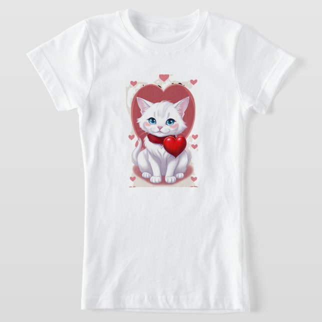 Cute White Cat Cartoon T-Shirt (Creator Uploaded)