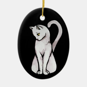 Cute White Cat Ceramic Ornament