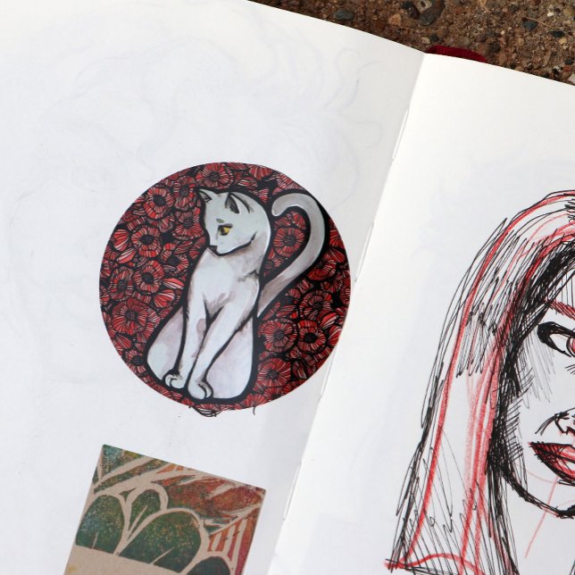 Cute White Cat Classic Round Sticker (Creator Uploaded)