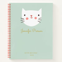 Cute White Cat  Custom Handwritting Name  Notebook
