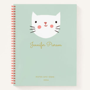 Cute White Cat  Custom Handwritting Name  Notebook