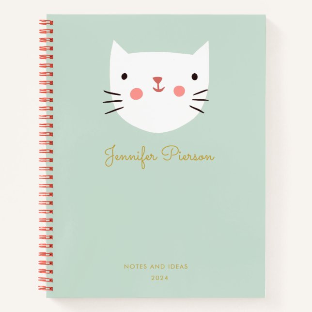 Cute White Cat  Custom Handwritting Name  Notebook (Front)