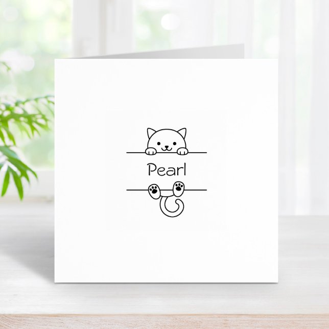 Cute White Cat Custom Name 1x1 Rubber Stamp (Creator Uploaded)