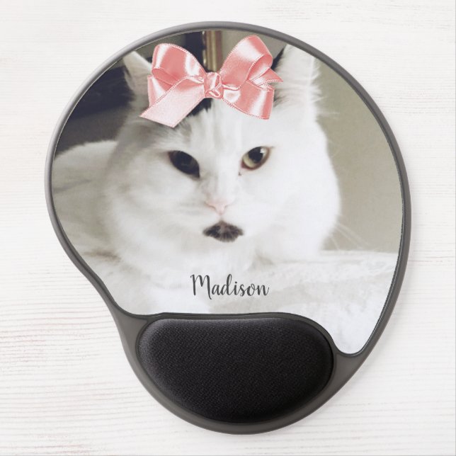 Cute White Cat Custom Photo Personalized Gel Mouse Pad (Front)