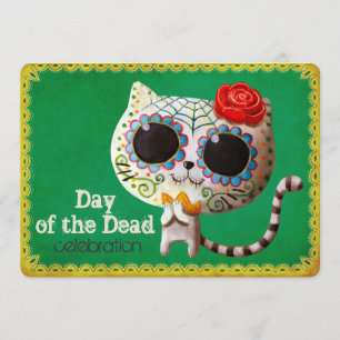 Cute White Cat Dia de Los Muertos Party Invittion Invitation