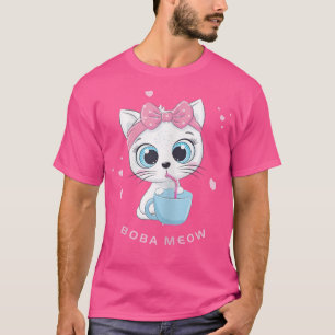 Cute White Cat Drinking Boba Tea AnimeFor Women T-Shirt