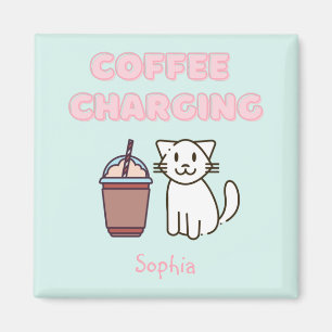 Cute White Cat&Funny Coffee Caffeine Pastel Magnet