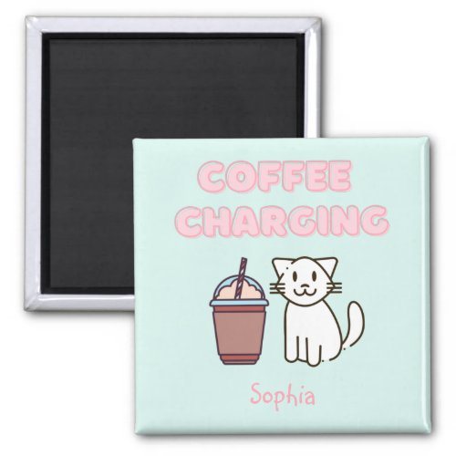 Cute White CatFunny Coffee Caffeine Pastel  Magnet