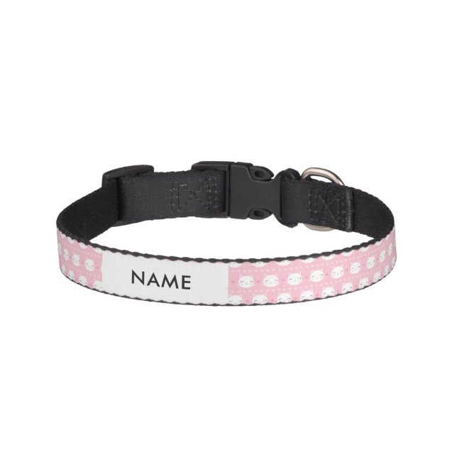 Cute White Cat Girly Pink Pattern Pet Collar (Front)