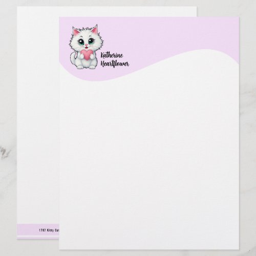 Cute White Cat Holding A Heart 1 Letterhead