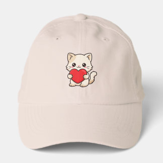 Cute White Cat Hugging a Big Red Heart - Valentine Performance Cap