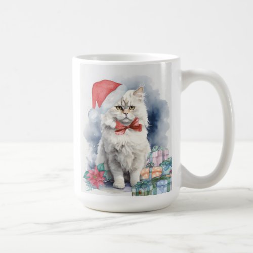Cute White Cat in Santa Hat Gifts Christmas  Coffee Mug