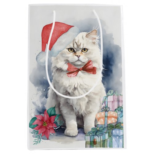 Cute White Cat in Santa Hat Gifts Christmas  Medium Gift Bag