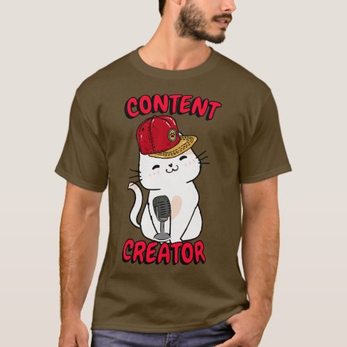 Cute white cat is a content creator 1 T_Shirt