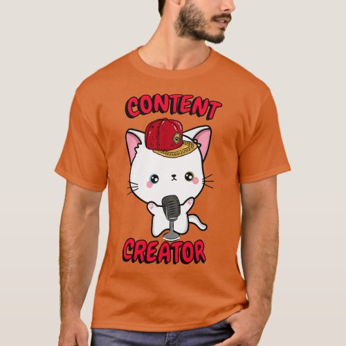 Cute White cat is a content creator 2 T_Shirt