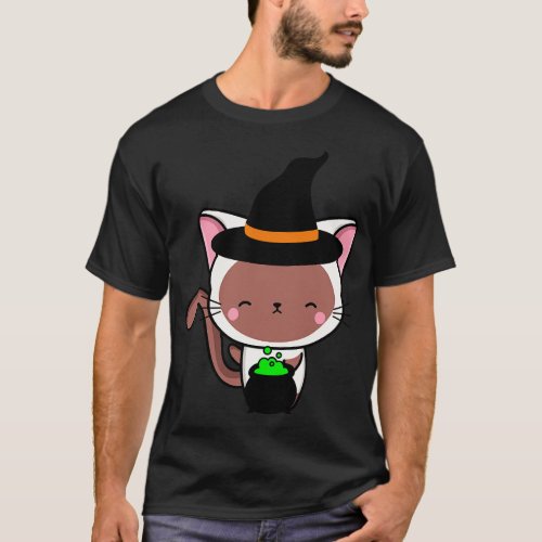 Cute white cat is a witch 1 T_Shirt