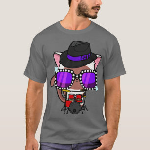 Cute White Cat jamming on the drums T-Shirt