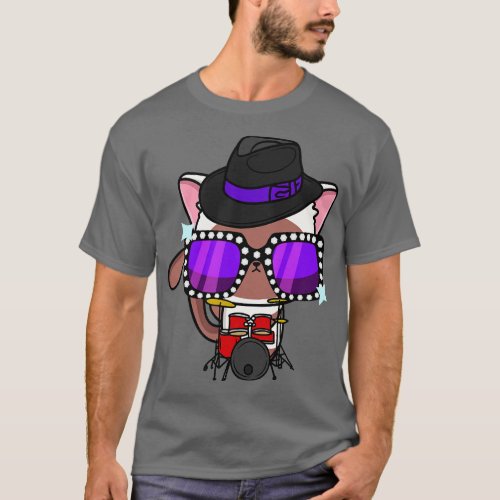 Cute White Cat jamming on the drums T_Shirt