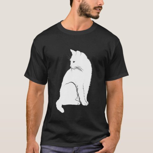Cute White Cat Kitten Graphic T_Shirt