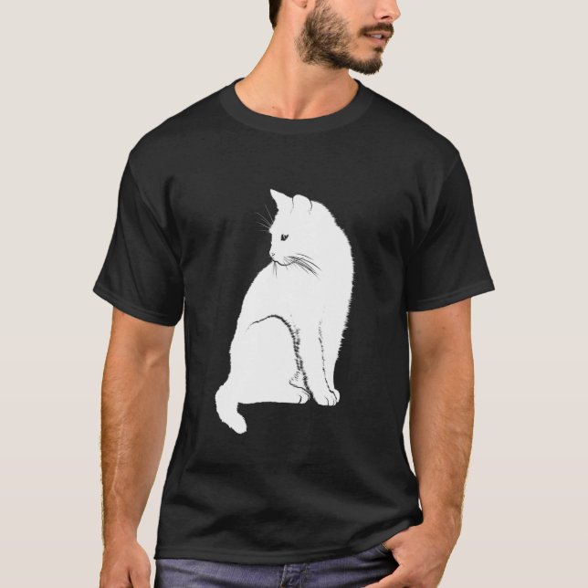 Cute White Cat Kitten Graphic T-Shirt (Front)