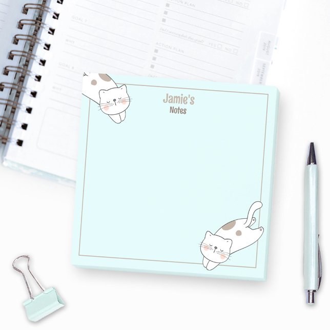 Cute White Cat Kitten Kitty Blue Name Post-it Notes (Cute White Cat Kitten Kitty Blue Name Post-it Notes)