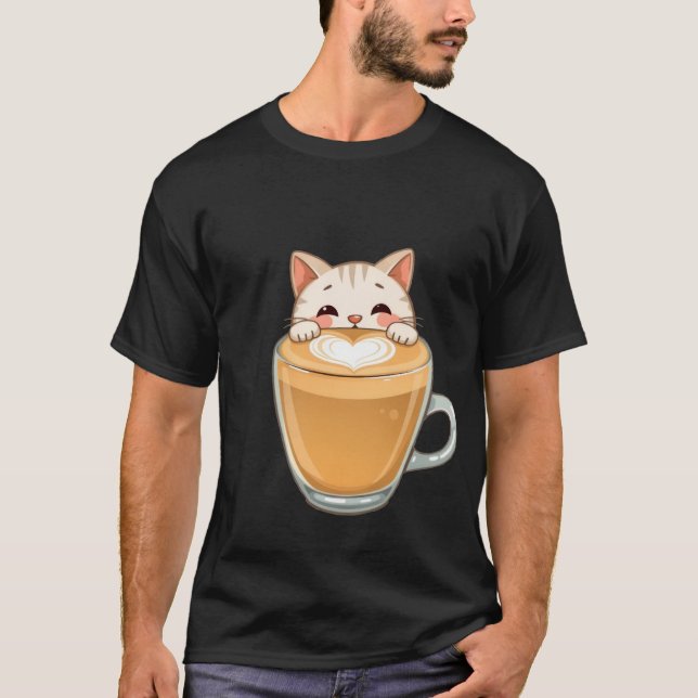Cute White Cat Latte Art Coffee Heart  ✨🐾☕ T-Shirt (Front)