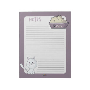 Cute White Cat lined violed notes Notespad