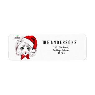 Cute White Cat Merry Christmas Label