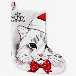 Cute White Cat Merry Christmas Small Christmas Stocking