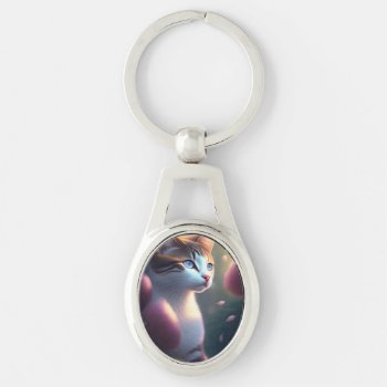 Cute White Cat Painting Art Keychain by Dean_Gift_LY at Zazzle