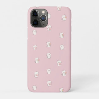 Cute White Cat Pattern – Kawaii Hearts & Flowers  iPhone 11 Pro Case